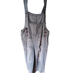 Easel Los Angeles Distressed Denim Overalls Grey Black Wide Leg Bib Jumpsuit L